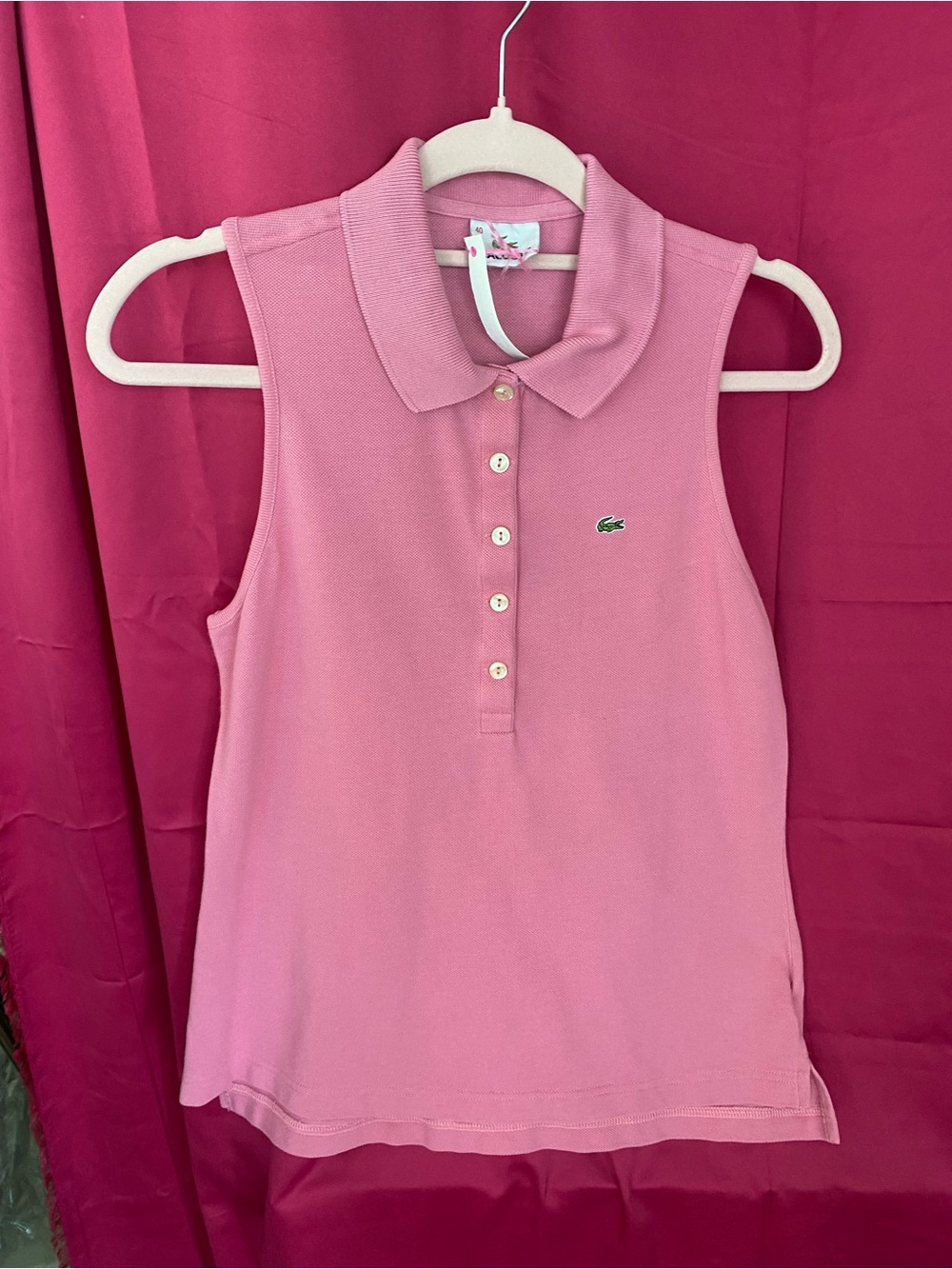 Lacoste Pink Sleeveless Polo Tank with Embroidered Crocodile